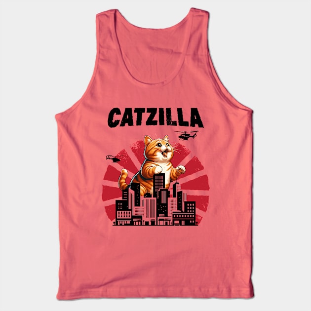 Catzilla Funny Giant Orange Tabby Cute Classic Japanese Film Tank Top by BraaiNinja